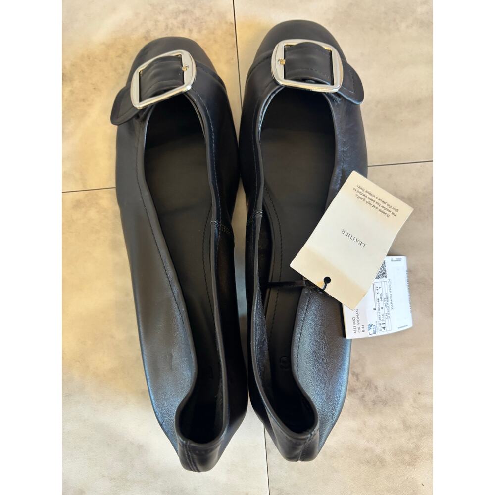 Mango MNG Women’s Buckle Leather Shoes Black Block Heel Size 9.5 New With Flaw - Picture 3 of 8